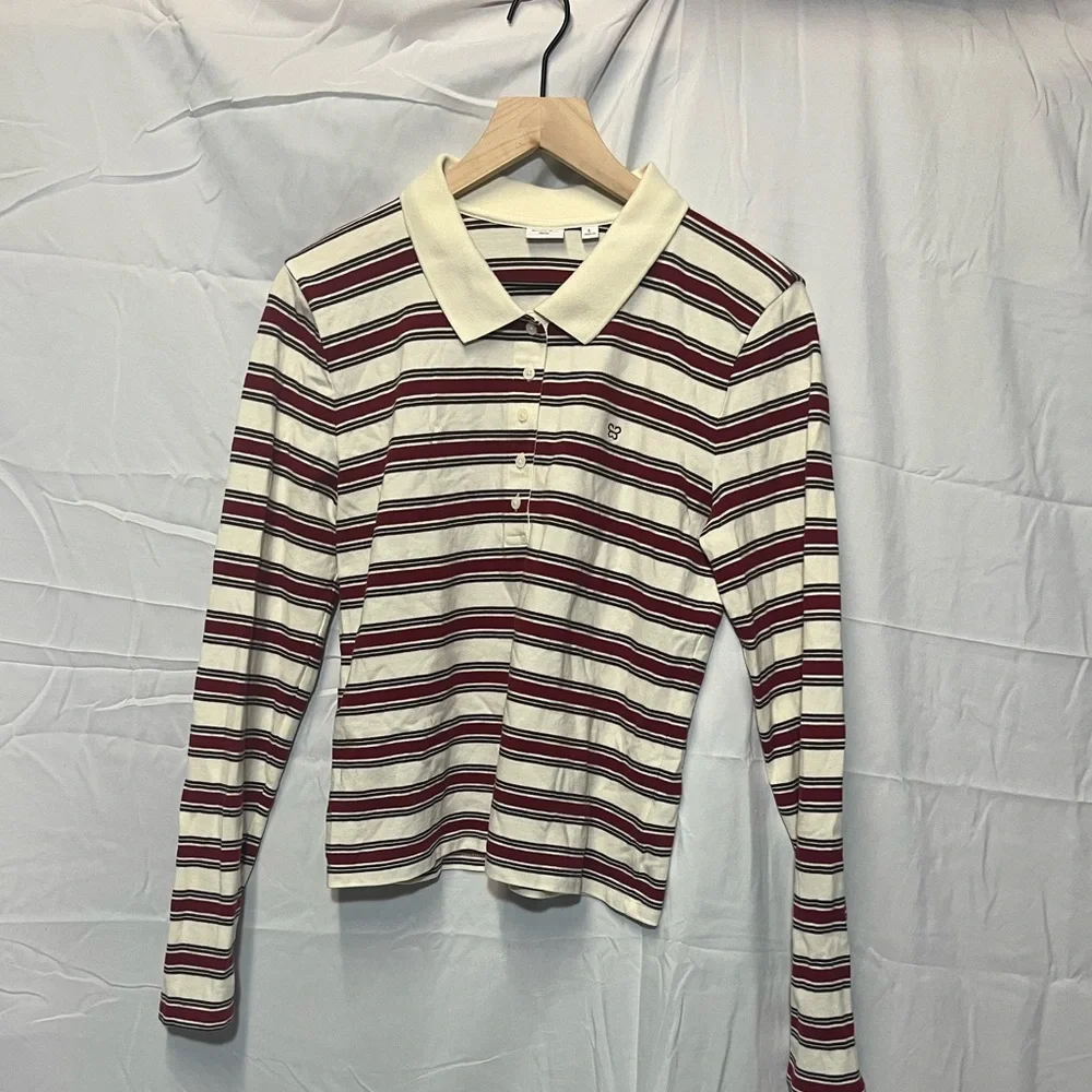 Aritzia Sunday Best Striped Long Sleeve Polo Shirt - Picture 3 of 5